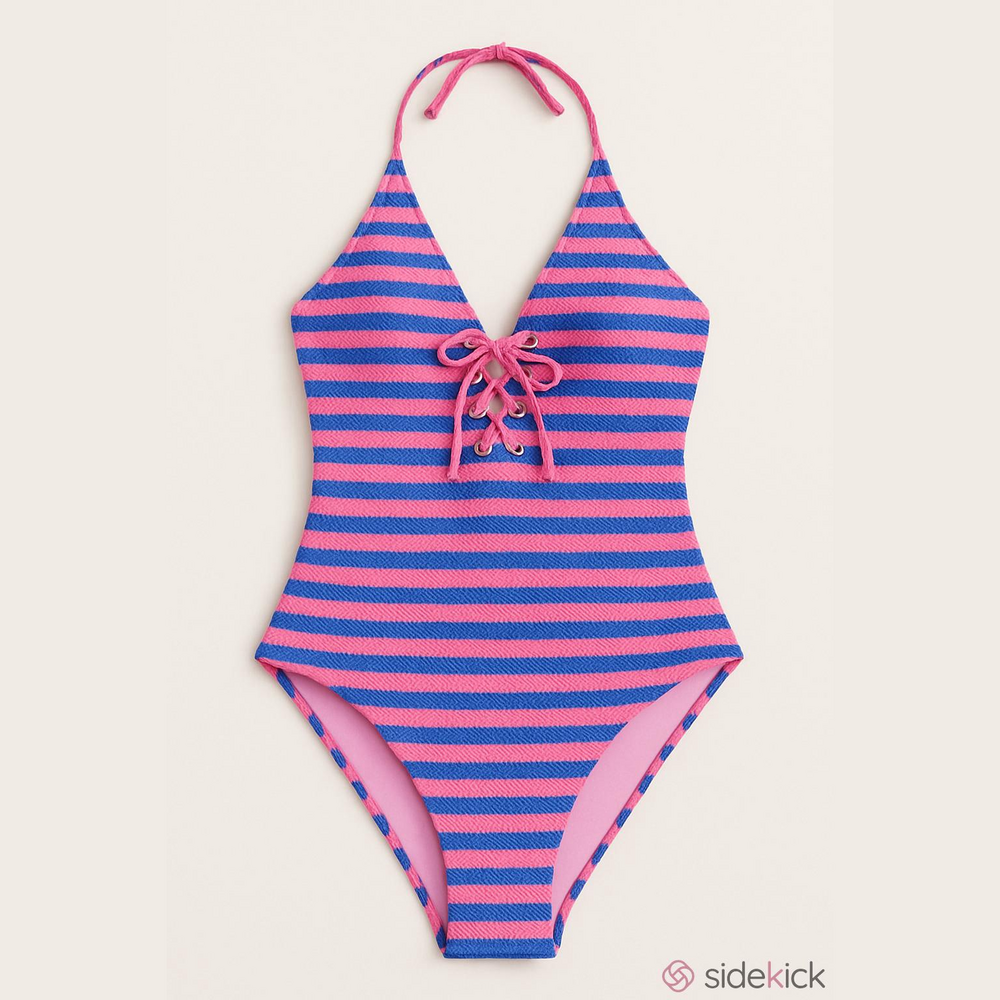 No Boundaries Pink Blue Stripe One Piece Bathing Suit Large